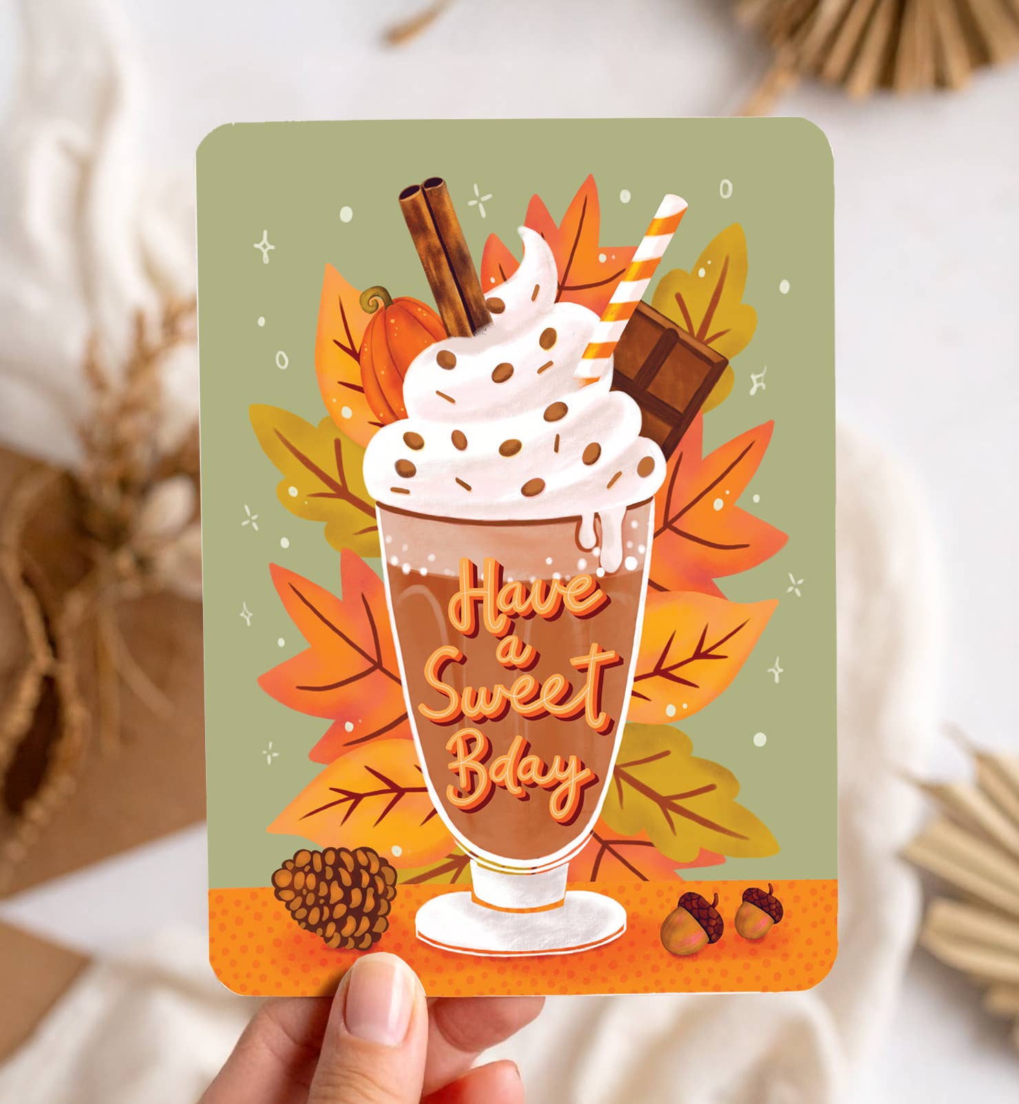 Kaart felicitatie verjaardag herfst cacao | Kaart Aniet Illustration